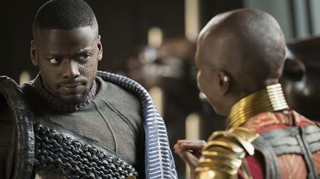 A scene from 'Black Panther' where 'W'Kabi talks to the general of the 'Black Panther' army.